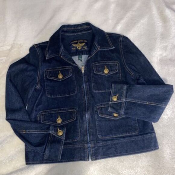 Lauren Jeans Company Dark Jean Denim Naval Military  Jacket Size Large - Picture 5 of 11